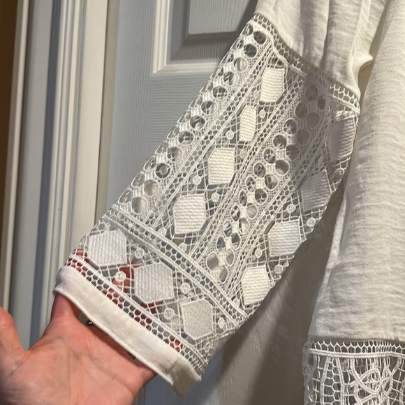 Ramy Brook Lyndsey Off Shoulder Lace Sleeve Top Soft White XS P - Picture 6 of 9